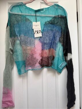 ZARA Multicolor Sheer Open-Knit Sweater